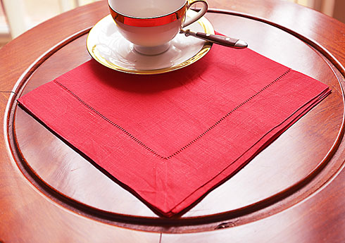 Red color linen hemstitch napkins. 20x20"